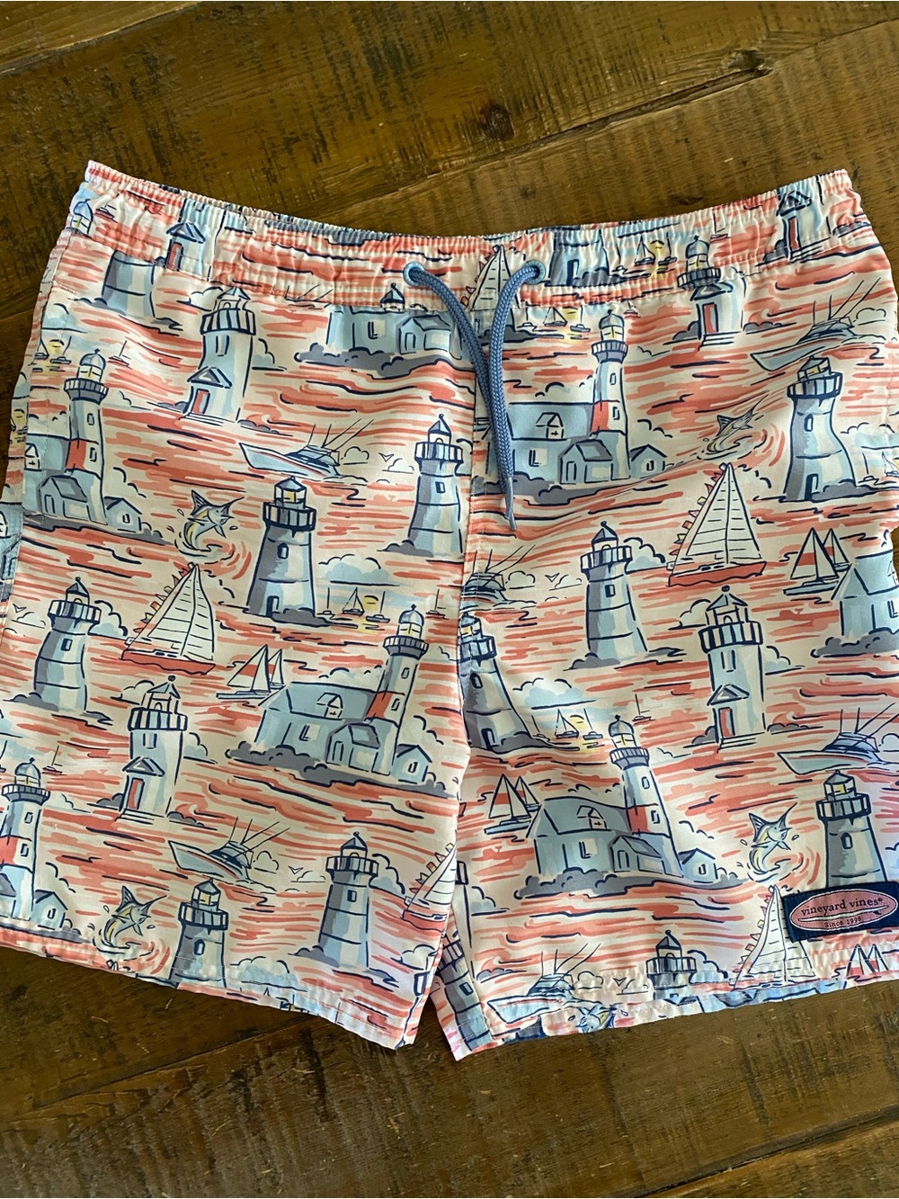 Vineyard Vines Boy’s  Lighthouse Print Swim Trunks Shorts - Medium 10/12